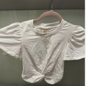 cinq à sept White Puff Sleeve Twist Front Cropped Blouse Women's XS